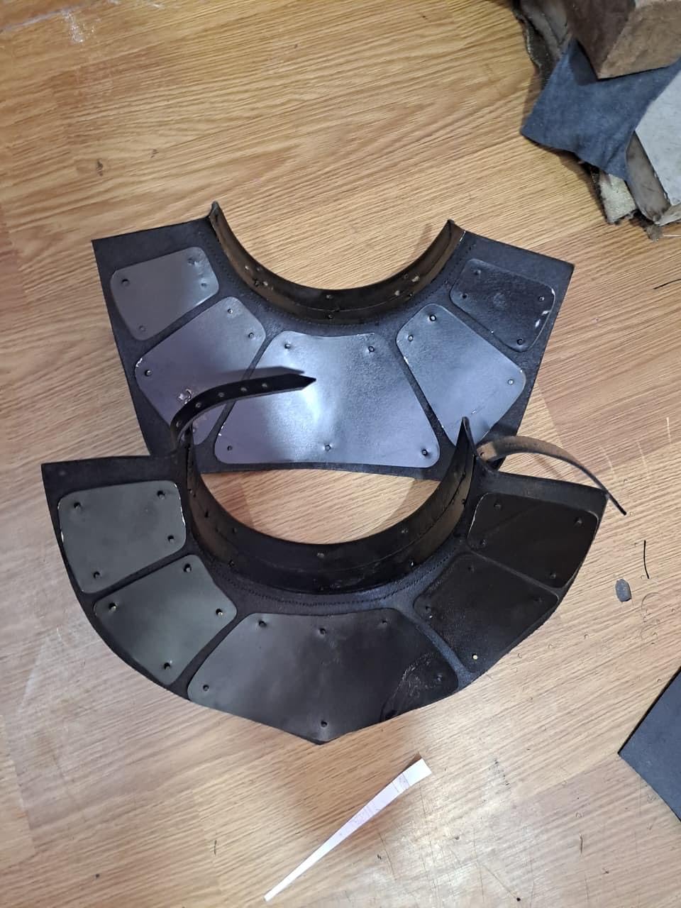 Medieval Leather Steel Plate Gorget Neck Armor, Black with Brass Studs, Cosplay Costume Accessory