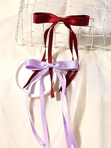 Miniatura 7 de LFOUVRE Pinzas para el pelo con lazo, 4 lazos para el cabello para mujer, pinzas para el cabello con cola larga, pinzas para el pelo con borla para