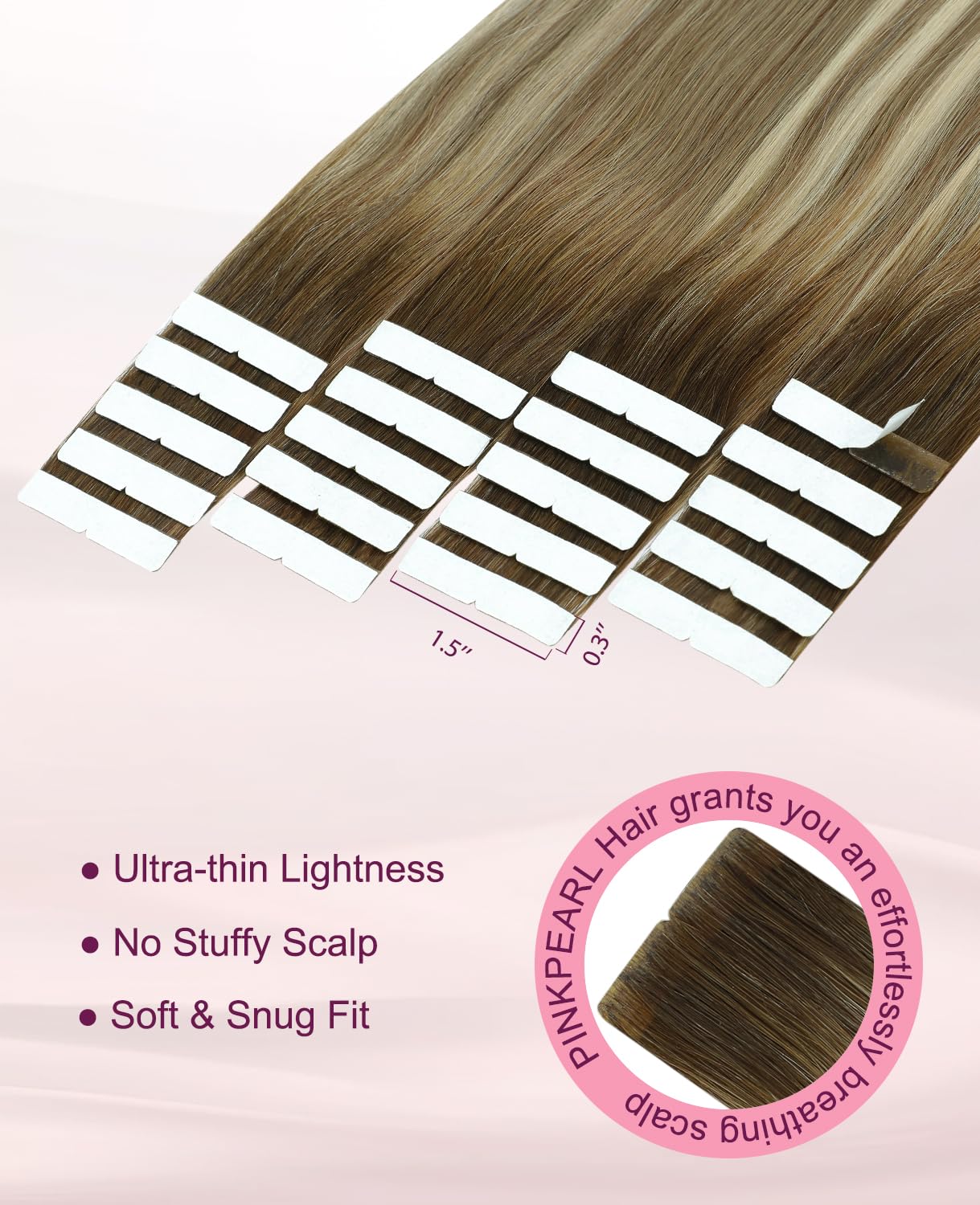 Pinkpearl Invisible Tape in Hair Extensions Human Hair, 20pcs 14inch 40g #3/8/22 Balayage Walnut Brown to Ash Brown and Golden Blonde Injection Tape in Extensions Real Remy Human Hair Injected