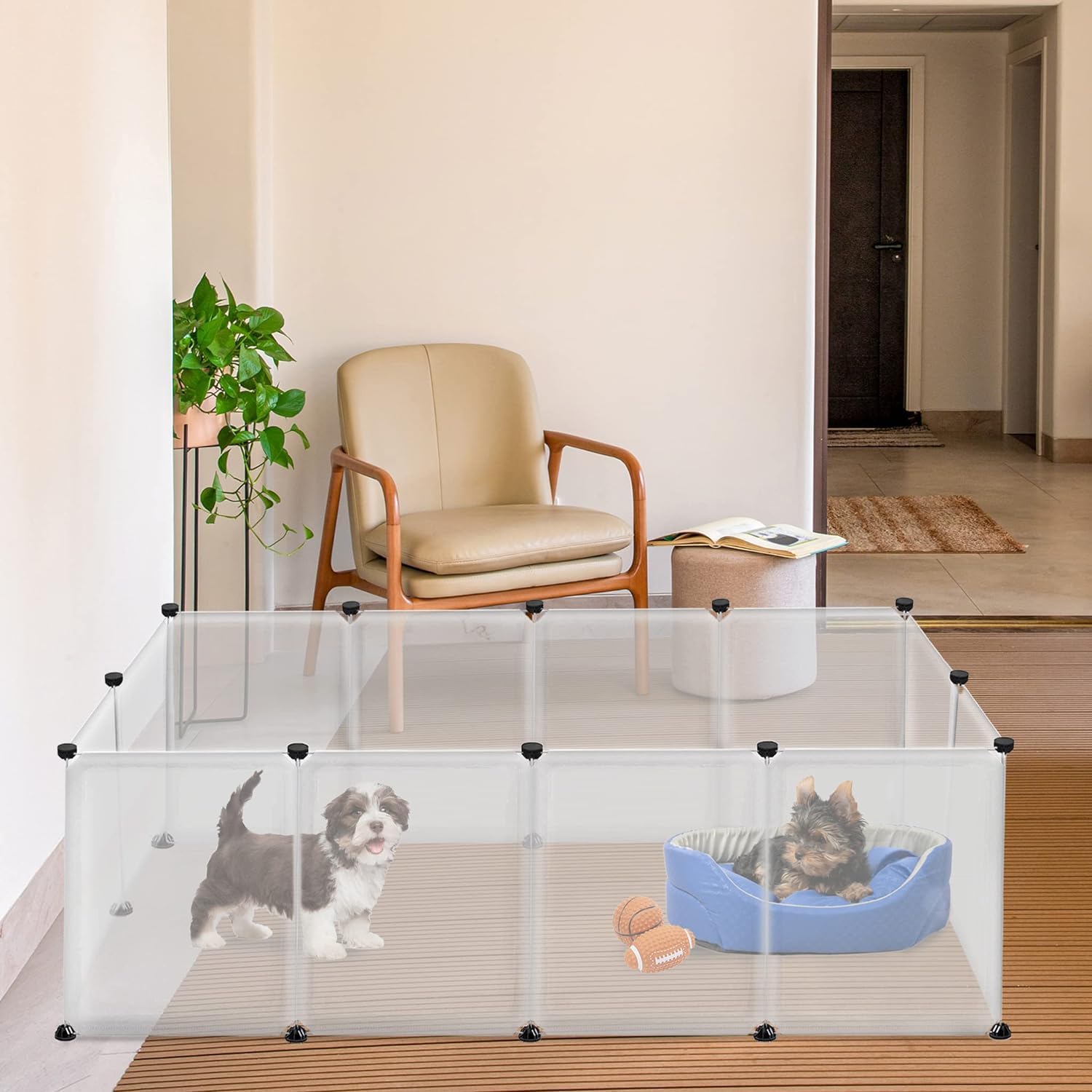 UISEBRT Recinto al aire libre para conejos, cobayas, jaula para animales pequeños, sin puerta, para interior y exterior, 145 x 75 x 48 cm, transparente