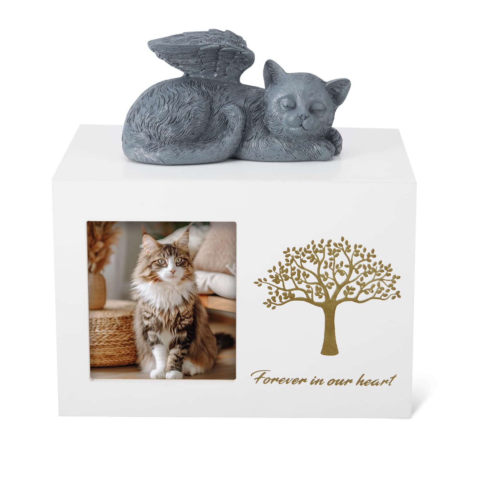 Tierurnen für Katze,katzenurne,katzenurnen für zuhause für Haustierasche mit Foto,Tierurne mit Einer Katzenengel-Statue aus Kunstharz und einem Samtbeutel zur Aufbewahr
