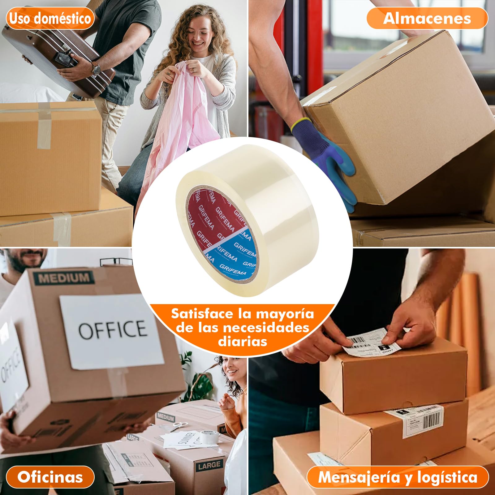 GRIFEMA GA4003-2, Cinta de Embalaje Silenciosa para Embalar Cajas de Cartón para Envíos y Mudanzas, Transparente, 66 m x 50 mm, 2 Rollos