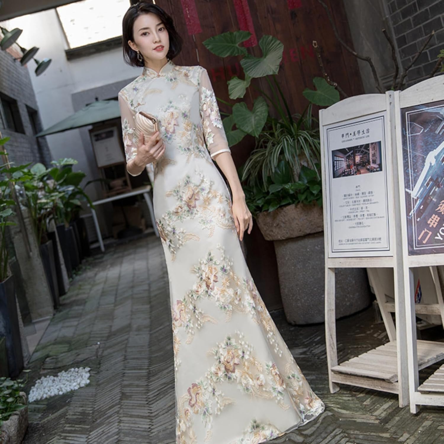 Fish Tail Dress Women Patchwork Modern Improve Qipao Eleganti Slim Long Chinese Traditional Retro Cheongsam