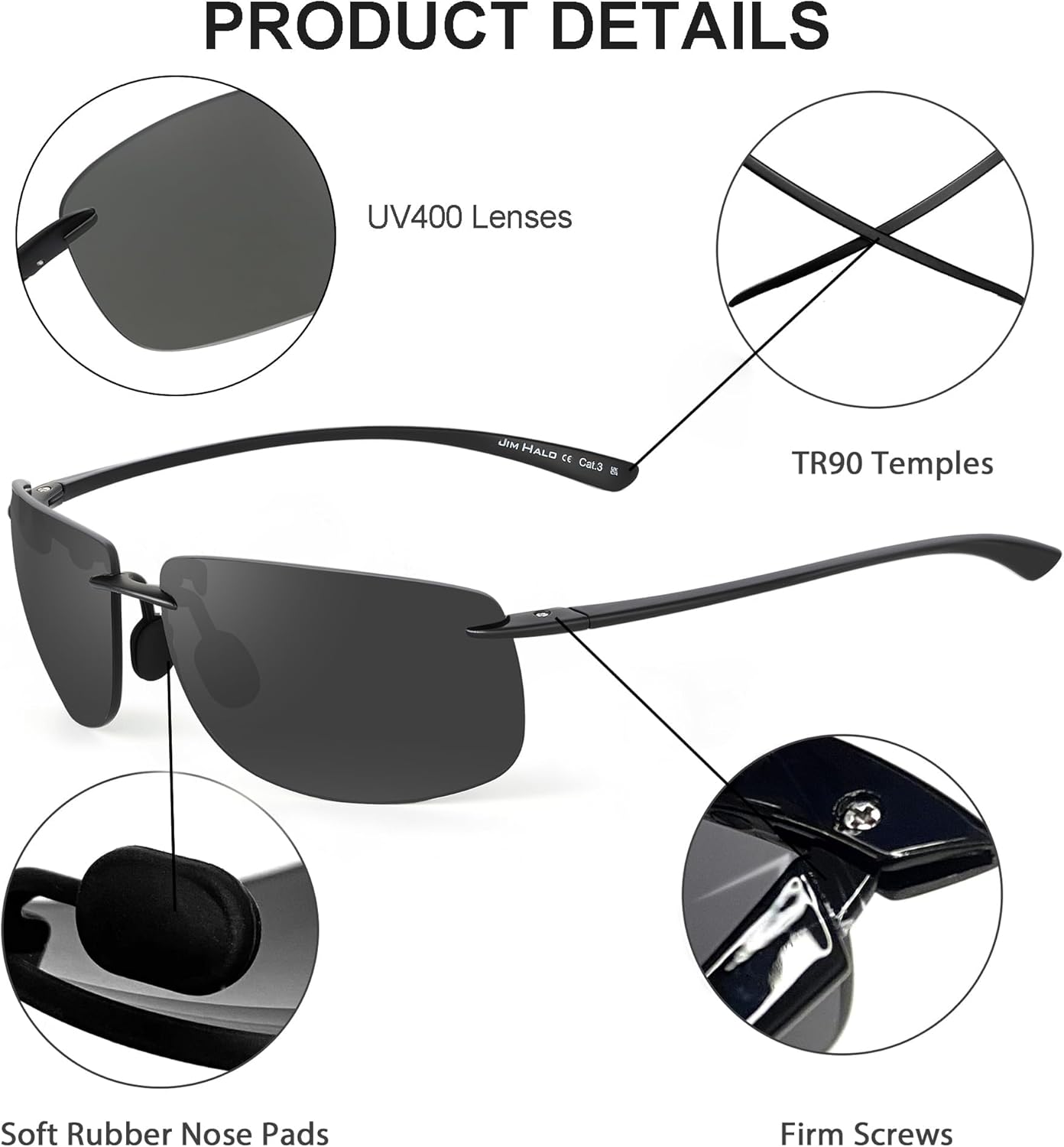 JIM HALO Sport Sunglasses for Men Women TR90 Rimless Frame for Running Fishing Cycling Driving - Image 5