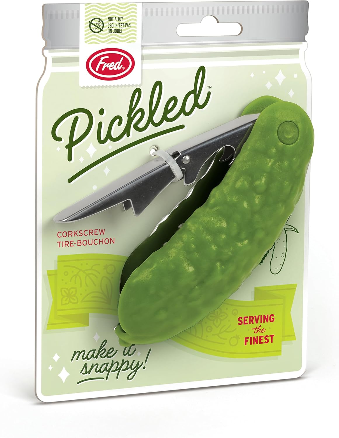 Genuine Fred PICKLED Corkscrew, Multi,function bar tool, Double,hinged lever corkscrew and foli cutter, Great gift