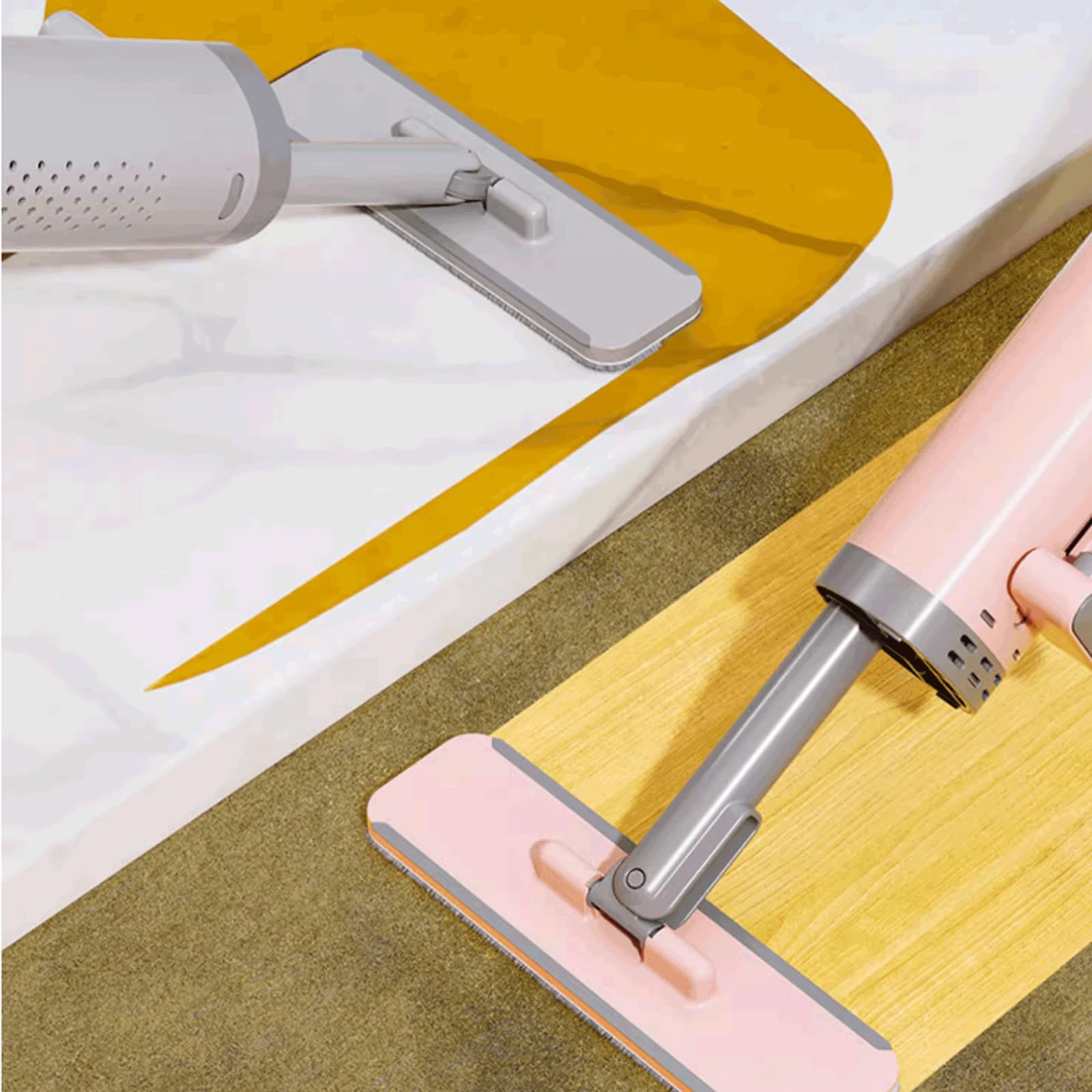 Riutilizzabile Mop in plastica Portatile con 2 testine in Microfibra Mop Extra Piatto Girevole con Spazzola per Fessure Mop strizzabili estensibili Rimovibile