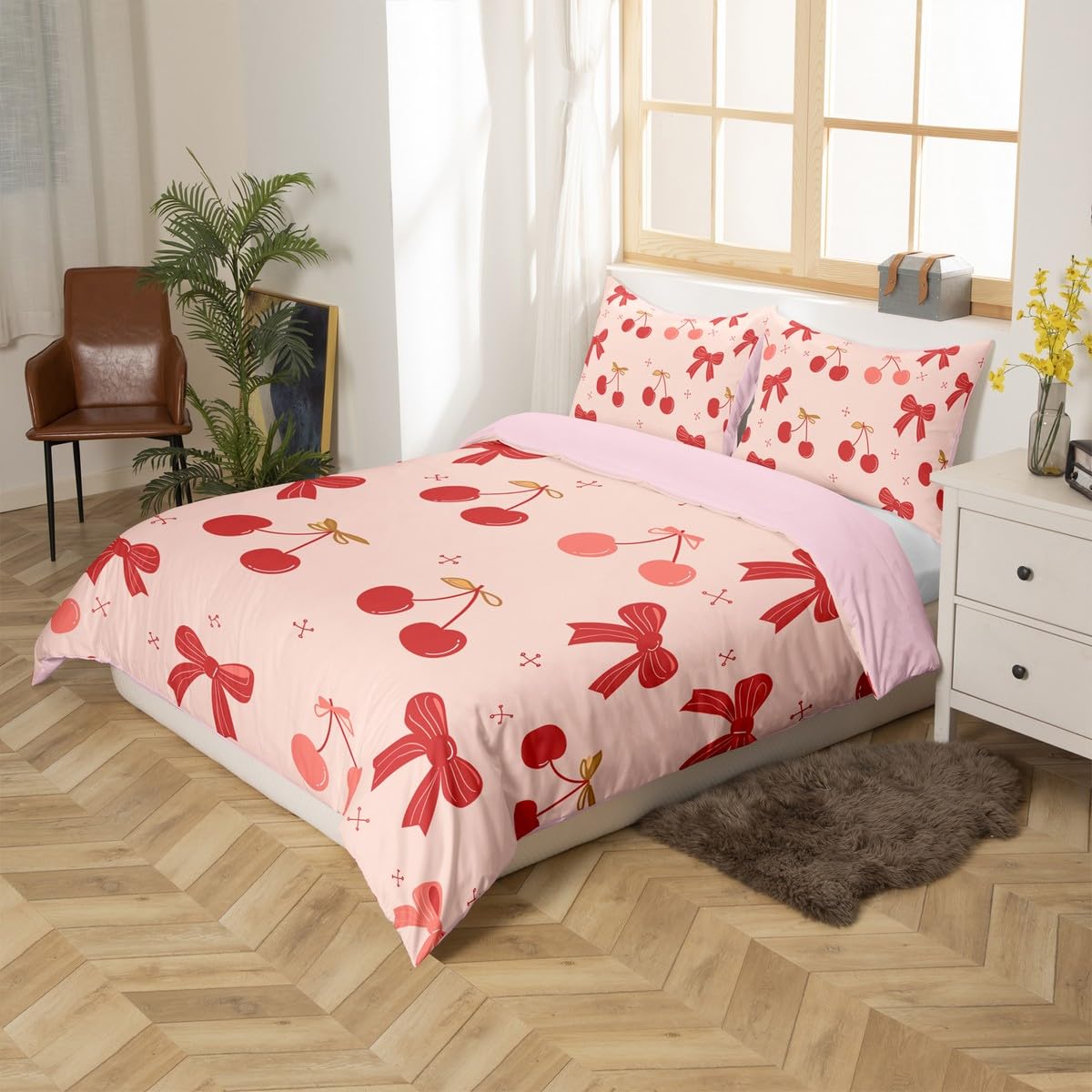 Bowknot Princess Toddler Bedding Set - Watercolor Pink Reversible Duvet Cover With Pillowcase