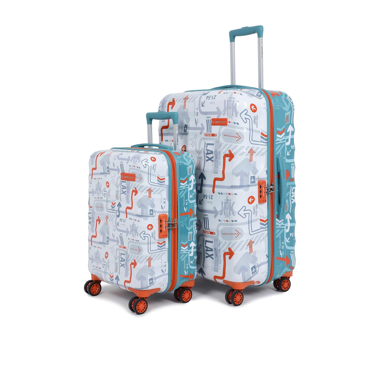 Jfk Duo Trolley Bag Set Of 2 (S+L) Hardsided Polycarbonate Cabin & Check-In Luggage, Combination Lock, 8 Wheel 2000 Days Warranty, Dual Tone (White & Teal Blue, 31 X 53 X 75.5 Cm, Spinner)-image-21