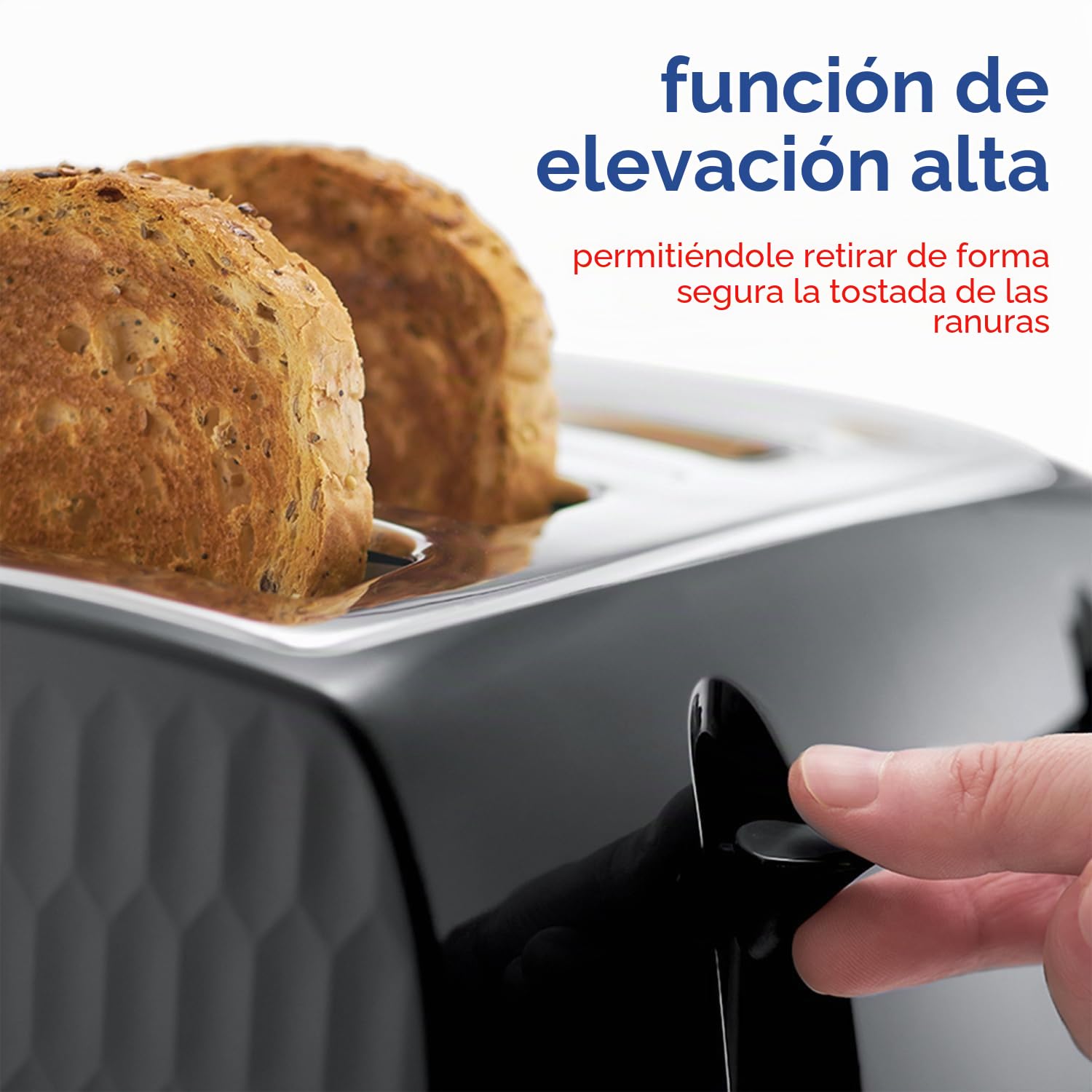 Russell Hobbs 26071 26071 - Tostadora de pan de abeja contemporánea con ranuras extra grandes y función de elevación alta, color negro