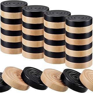 Sumind 48 Pcs Wooden Checkers Pieces 1.06 Inch Checker Pieces in Drawstring Storage Pouch Board Game with Stackable Ridge for Travel Office Backgammon Game(Black, Natural)