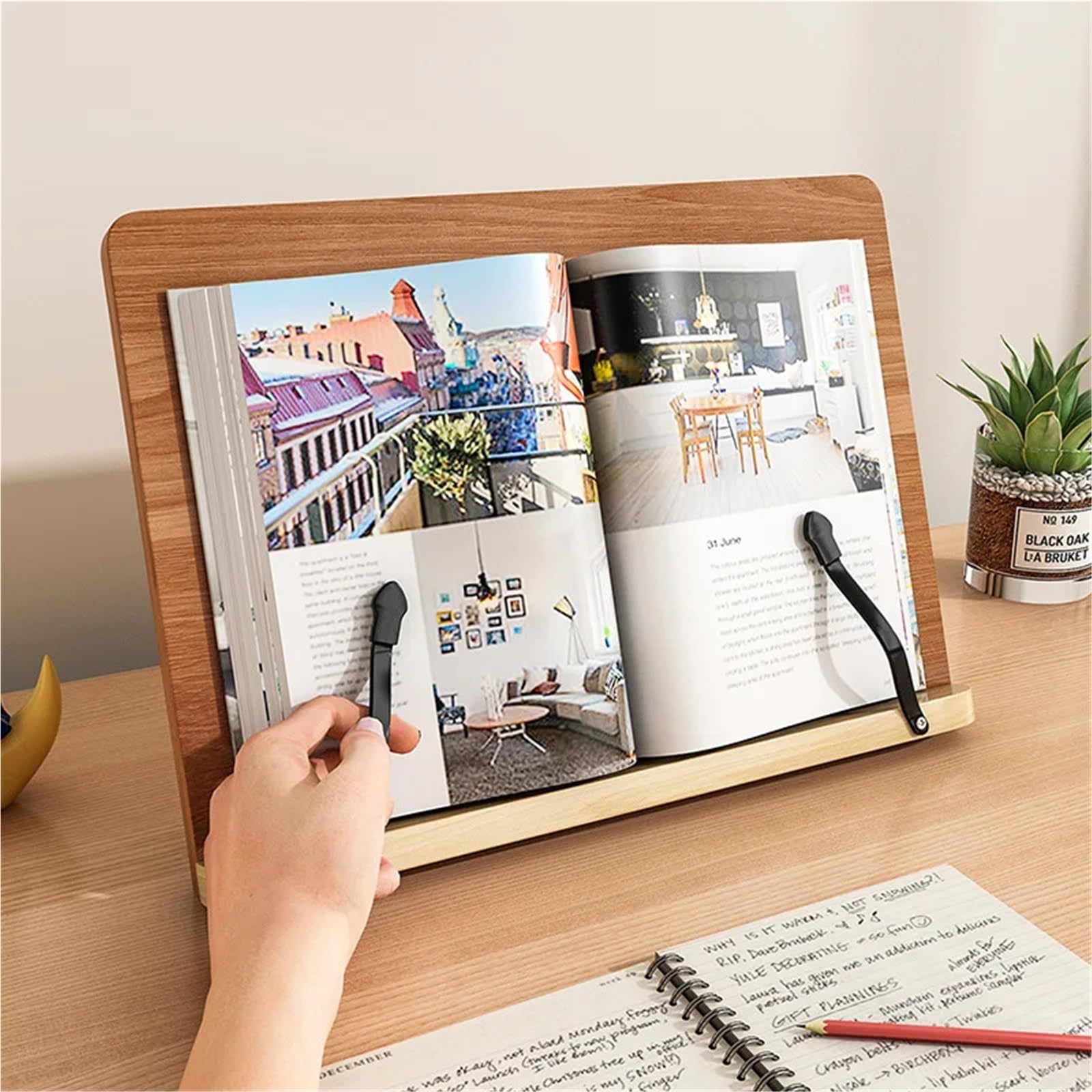 Atril Para Libros Soporte de lectura madera, soporte ajustable for libros, estantería con Clip for cuaderno, escritorio portátil for tomar notas para escritorio(28x20cm)