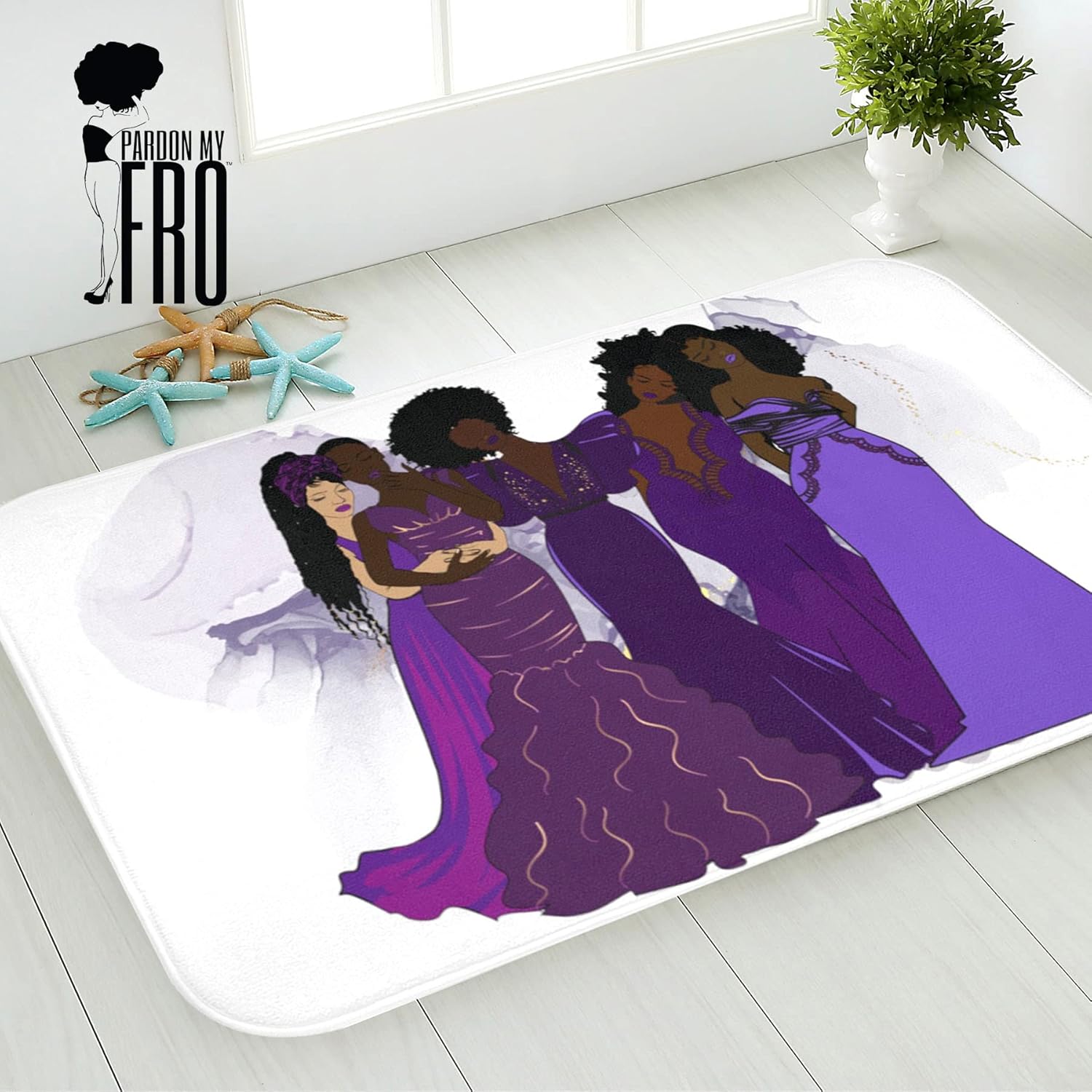 Pardon My Fro Non-Slip Bathroom Mats, Cushioned Soft Absorbent 100% Microfiber, Quick-Dry for Shower, Tub, and Floor, Featuring Fierce Fro-Beauty Home Decor Rugs - Harmony Bath Mat, Purple 30"x20"