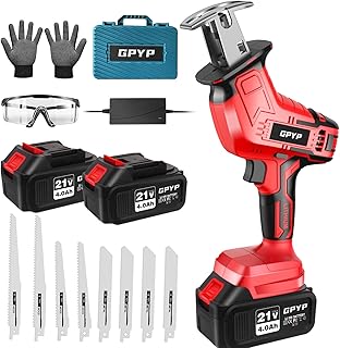 【Amazon.co.jp 限定】電動ノコギリ 充電式 レシプロソー【2個の4000mAhバッテリー】8枚の高炭素鋼のノコギリ刃 軽量 小型 枝切り 竹を切る 庭木の剪定 粗大ごみ切断 木材切断 金属切断 家庭用 日本語取扱説明書付(rad-901)
