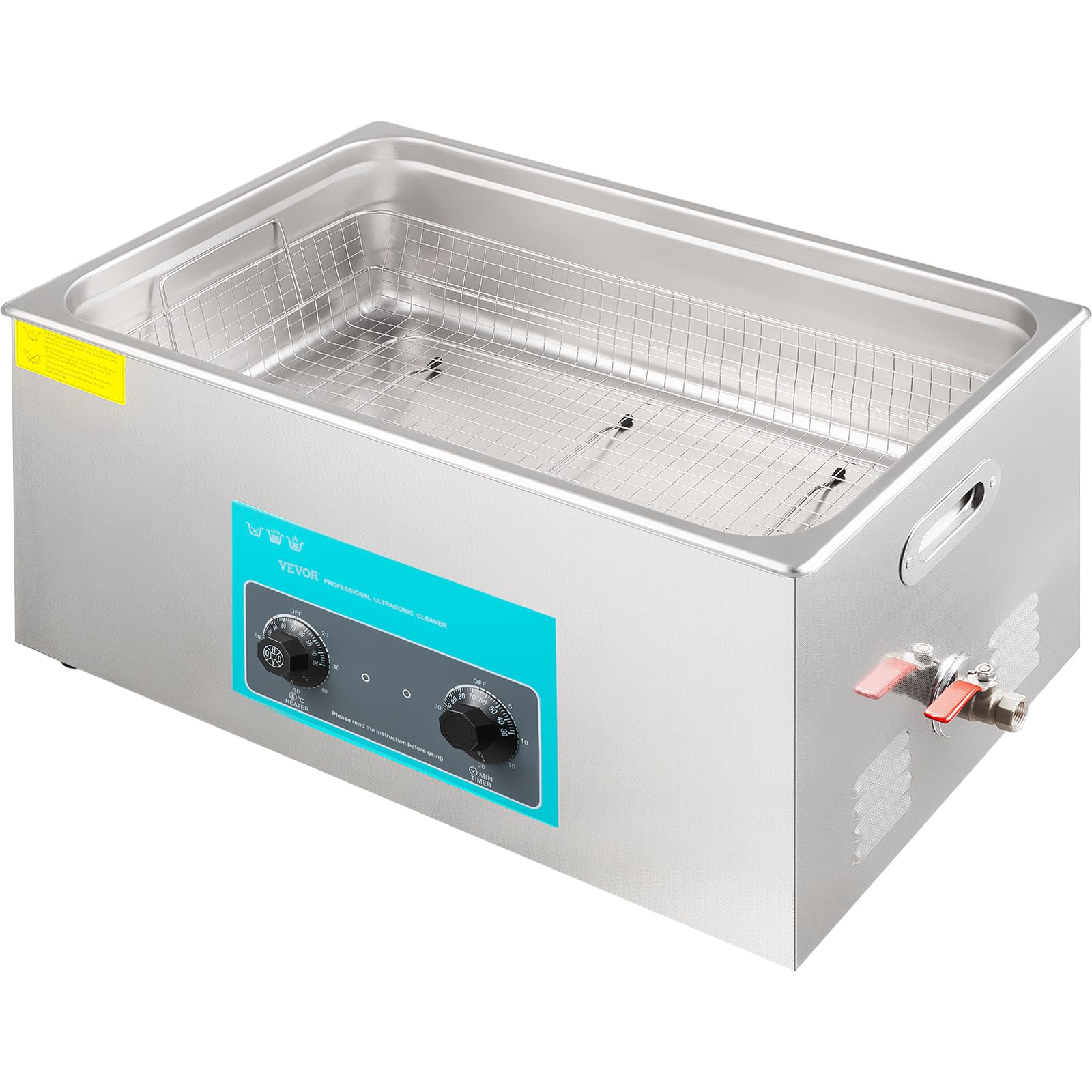 VEVOR Pulitore a Ultrasuoni 30 L Macchina Pulitrice a Ultrasuoni Controllo con Manopola in Acciaio Inossidabile 304, con Temporizzatore Riscaldatore per Gioielli, Orologi, Occhiali, Strumenti Dentali