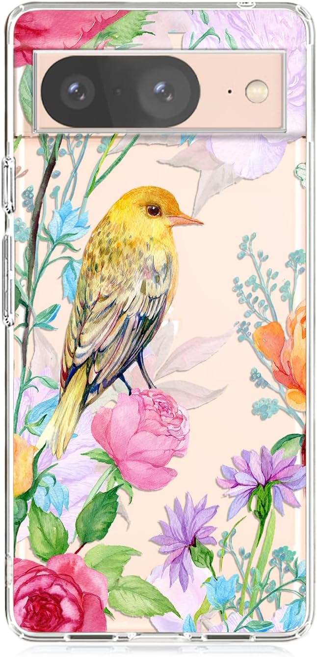 Blingy's for Google Pixel 8 Case, Floral Leopard Pattern Fashion Flower Style Animal Print Design Transparent Soft TPU Protective Clear Case 6.2-inch (Leopard Flowers)