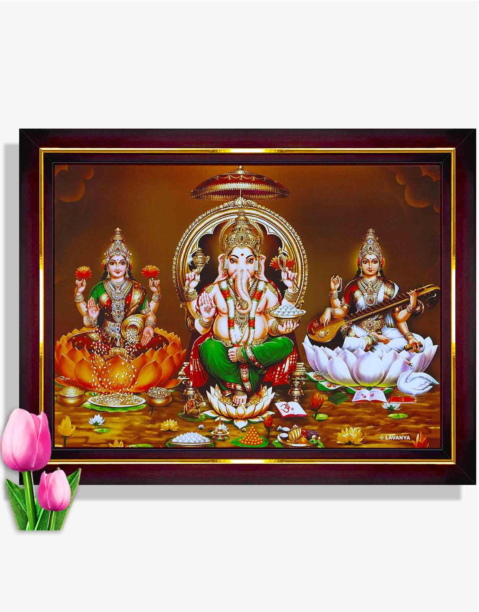 Pavan Photo Laminations Lakshmi Devi Ganesha Saraswati Ganesh Hanging Wall Painting Framed Home Decor (Wood,Matte,Brown,Big Size,10 x 12 Inch) B382M (B09MLXX577) Amazon Price History, Amazon Price Tracker