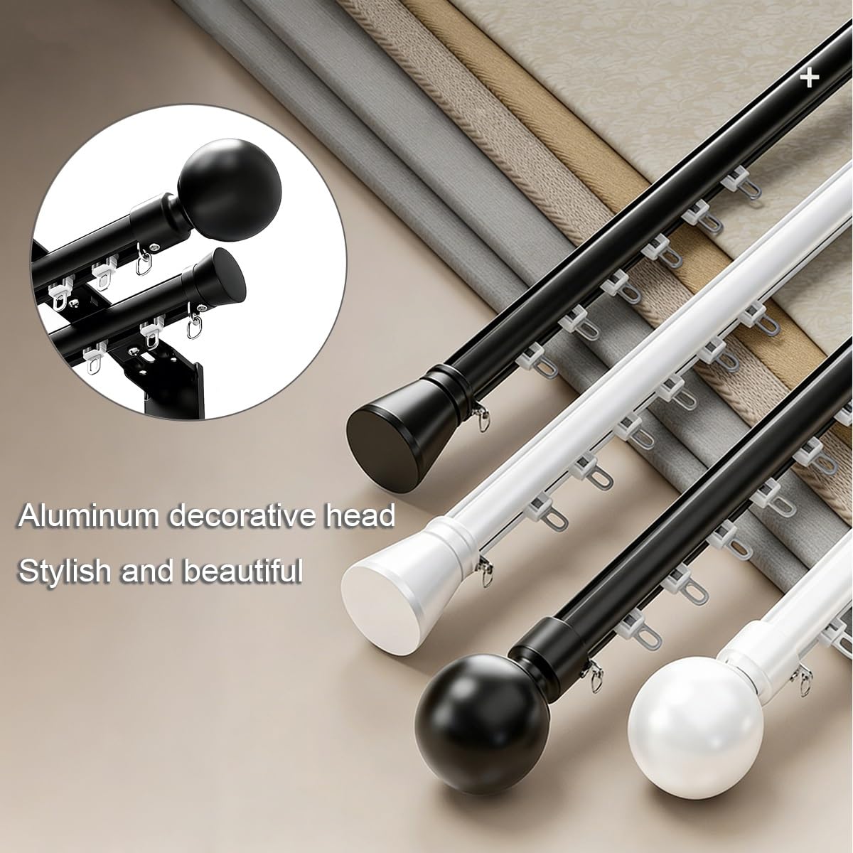 Dwurzędowy aluminiowy system szyn do zasłon z okrągłymi końcówkami - cichy naścienny karnisz do przegrody prywatności w biurze 640 cm czarny - stylowy i