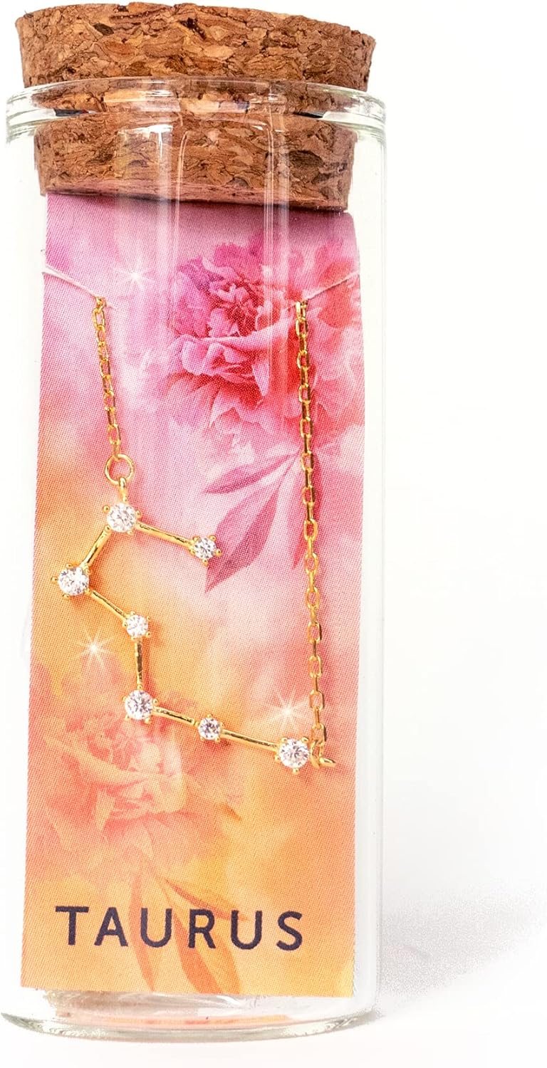 18k Gold Constellation Necklace Astrology Zodiac Jewelry Gift Set, Birthday Gifts for Women, Stocking Stuffer, Birth Flower Jewelry Gift for Her