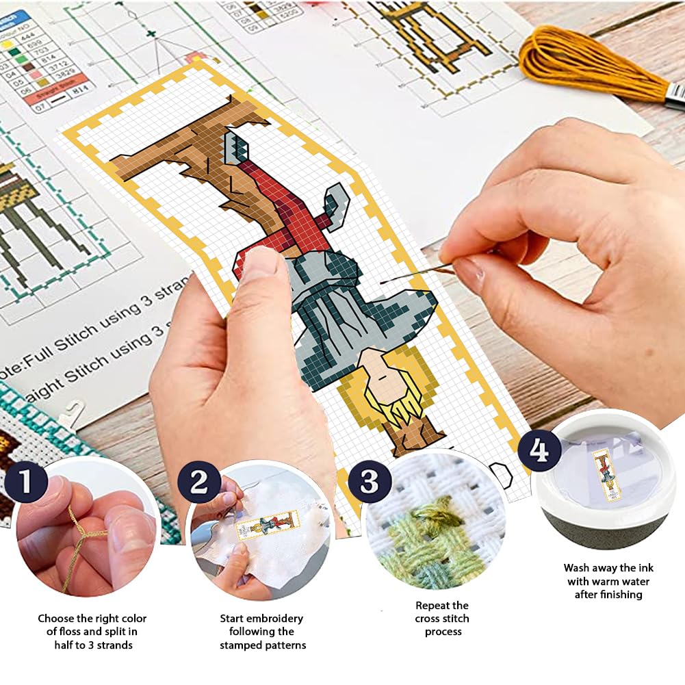FREEBLOSS 6 Set Cross Stitch Bookmark Kits Tarot Themed Stamped Cross Stitch Kit Embroidery Bookmarks Cross Stitch Bookmarks Embroidery Kit for Adults Beginners with Clear Instructions - Image 4