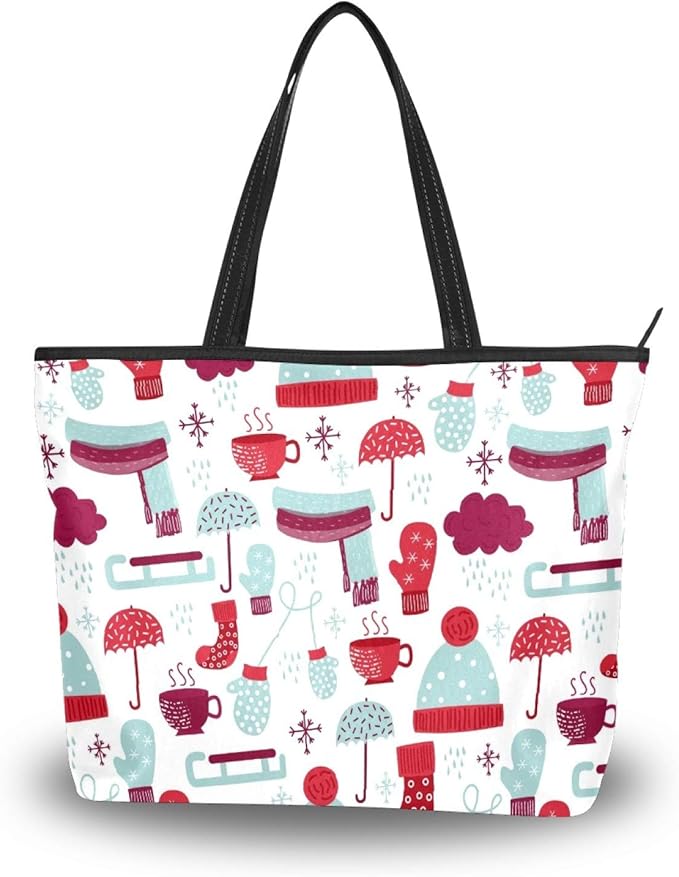 Amazon トートバッグ 雪 雨 赤い かわいい レディース 肩掛け 大容量 通勤 通学 旅行 高校生 軽い 軽量 肩掛け バッグ 対応 ハンドバッグ 大きさ ファスナー 2way 手提げバッグ ギフト プレゼント トートバッグ