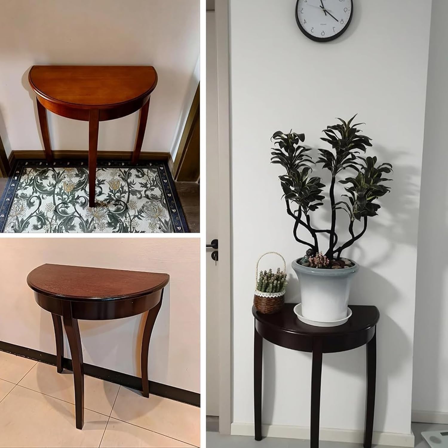 Small Narrow Entryway Table Half Moon,Modern Console Table,Wood Entry Tables,Half Circle Side Tables,Easy Assembly,for Entry Way,Living Room,Hallway,Farmhouse(White)
