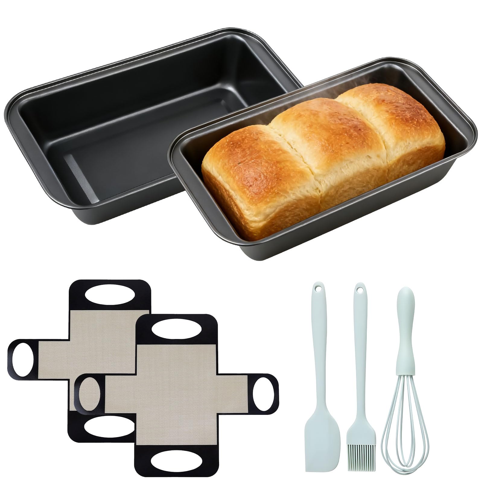 Molde para panadería, forma rectangular de acero al carbono con revestimiento antiadherente, molde antiadherente para pan tostado, molde para horno (negro, 29,5 x 13 x 6 cm)