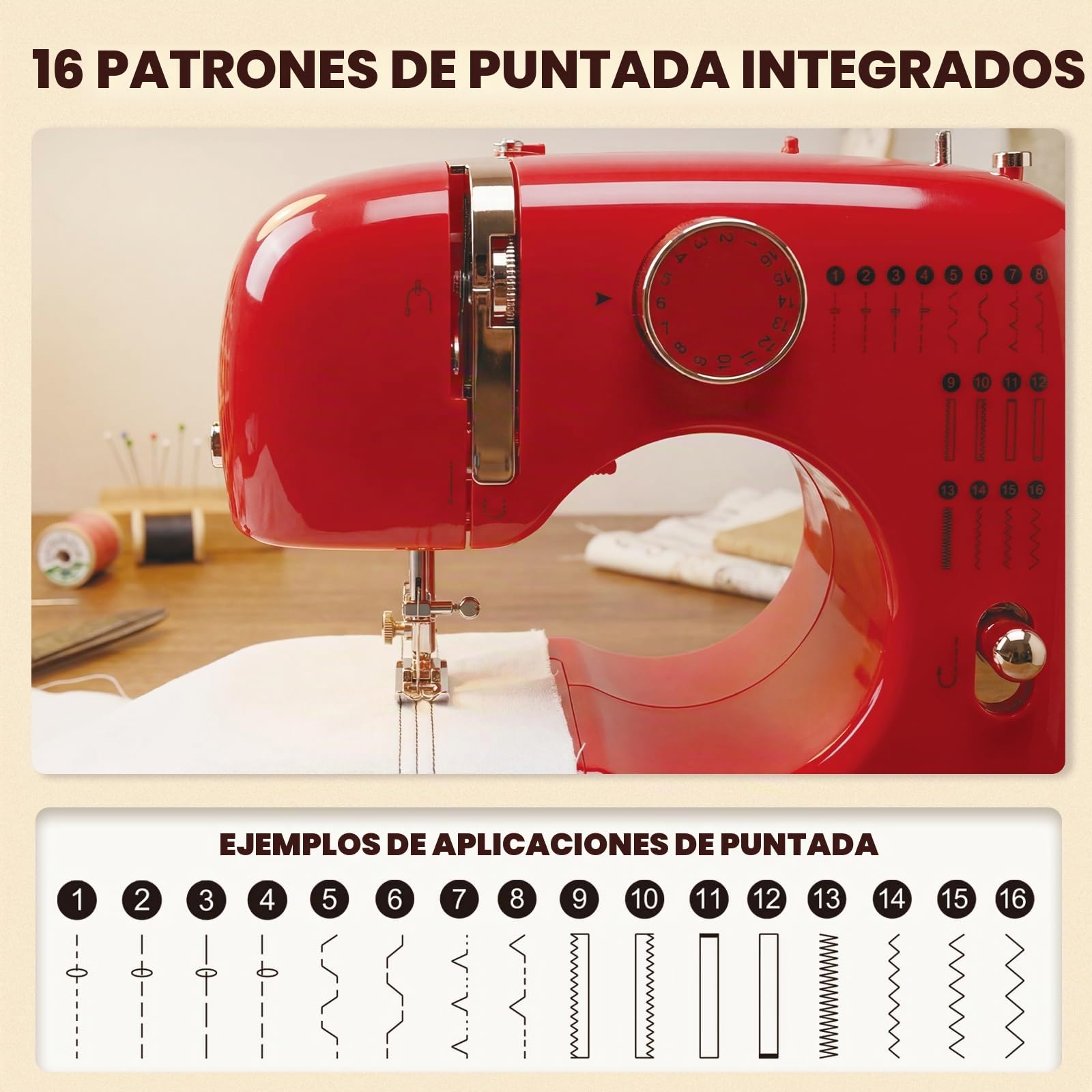 Mini máquina de coser eléctrica, 16 puntadas Multifuncional máquina de coser doméstica con doble aguja, juego de costura portátil para principiantes, arte DIY y acolchado