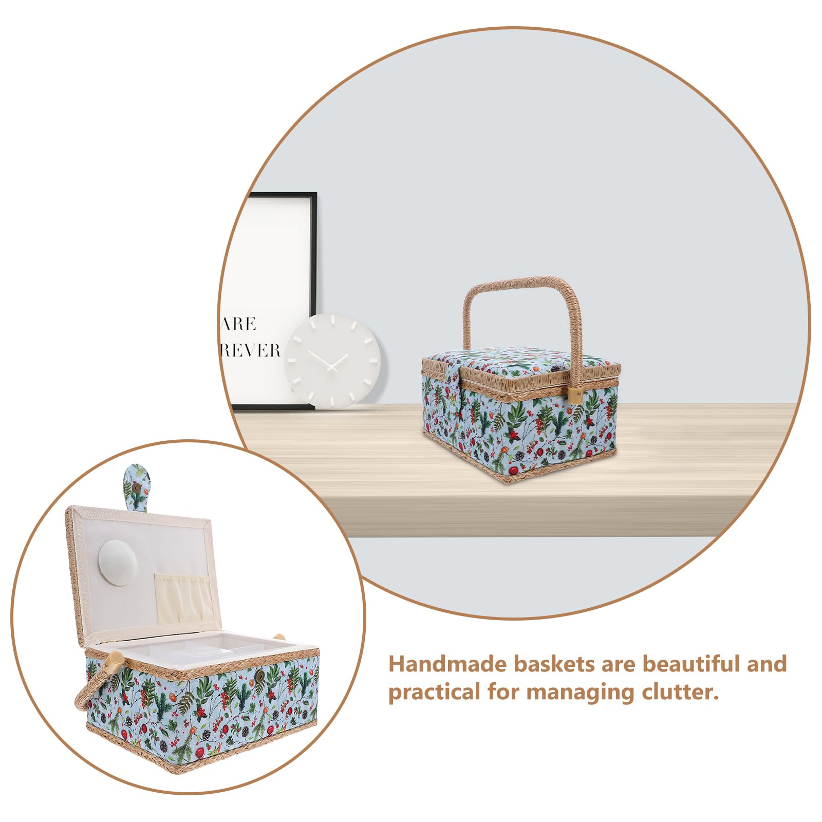 Cesta de costura con diseño clásico de tela, organizador grande de suministros de costura y estuche de almacenamiento, caja de bordado portátil para principiantes