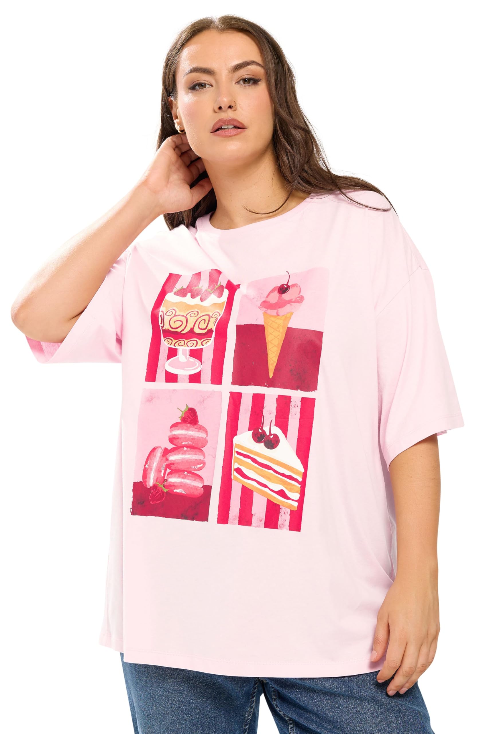 Yours Women's Pink Curve Dessert Relaxed Graphic T-Shirt - Plus Size Curve