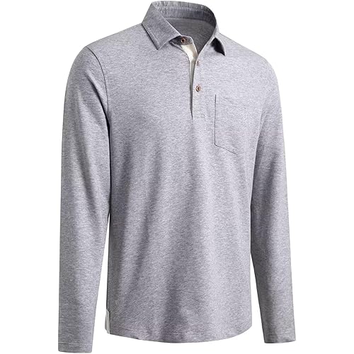 Mens Long and Short Sleeve Polo Shirts Pocket Casual Solid Cotton Blend Drop Cut Collared Polo Shirts for Men