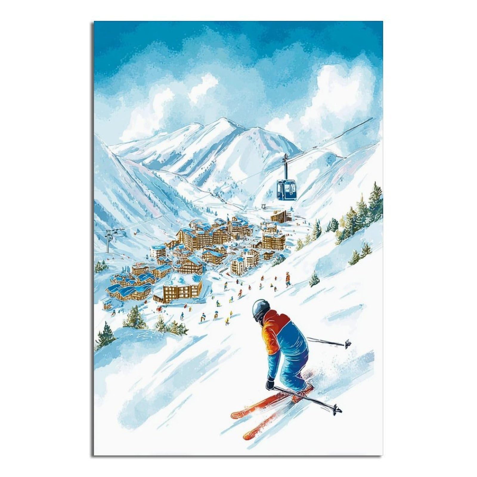 Ischgl Austria Ski Poster 24x36inch(60x90cm) Vintage Watercolor Canvas Art