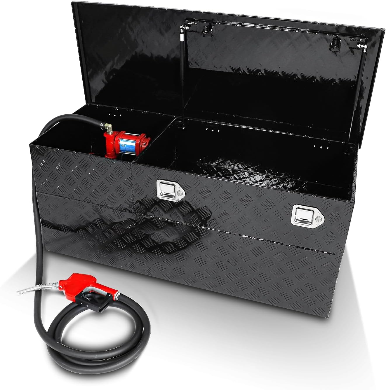 51 Gallons Combo Aluminum Fuel Transfer Tank, with 10 GPM Fuel Transfer Pump/Gasoline Diesel Transfer Tank & Toolbox/Auxiliary Fuel Tank-Black