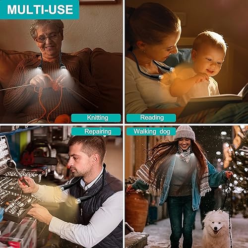 Miniatura 6 de Luz LED de lectura para el cuello, luz de libro para leer en la cama, 3 brillo, manos libres, USB-C recargable, ligera, luz flexible para el cuello
