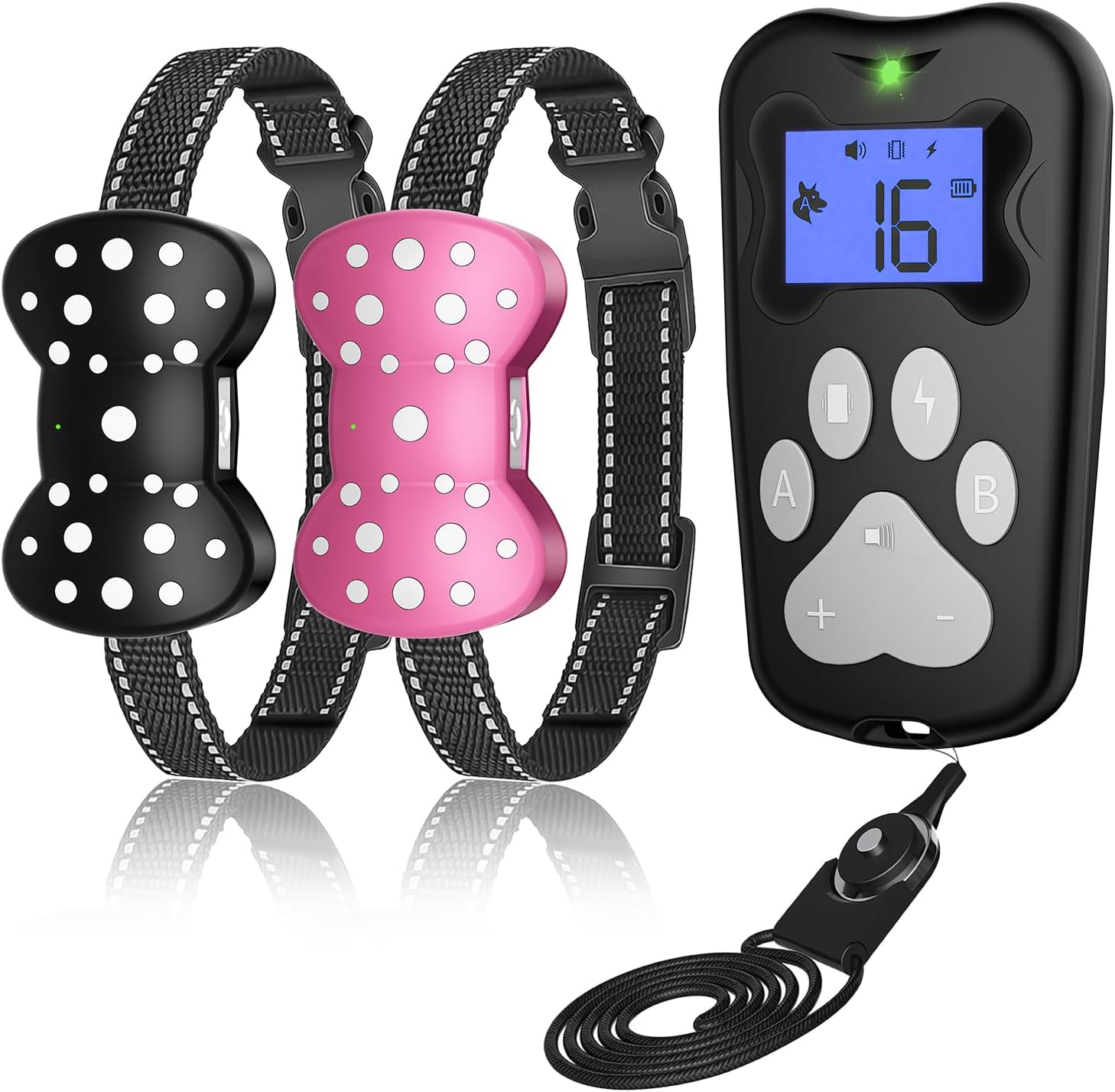 Dog Shock Collar 2 Dogs(5-130lbs) Rechargeable & IPX7 Waterproof Dog Training E Collar 3300FT, Dog Shock Collar with Remote Control Small Medium Large Humane Anti-Bark Training(Pink+Black)