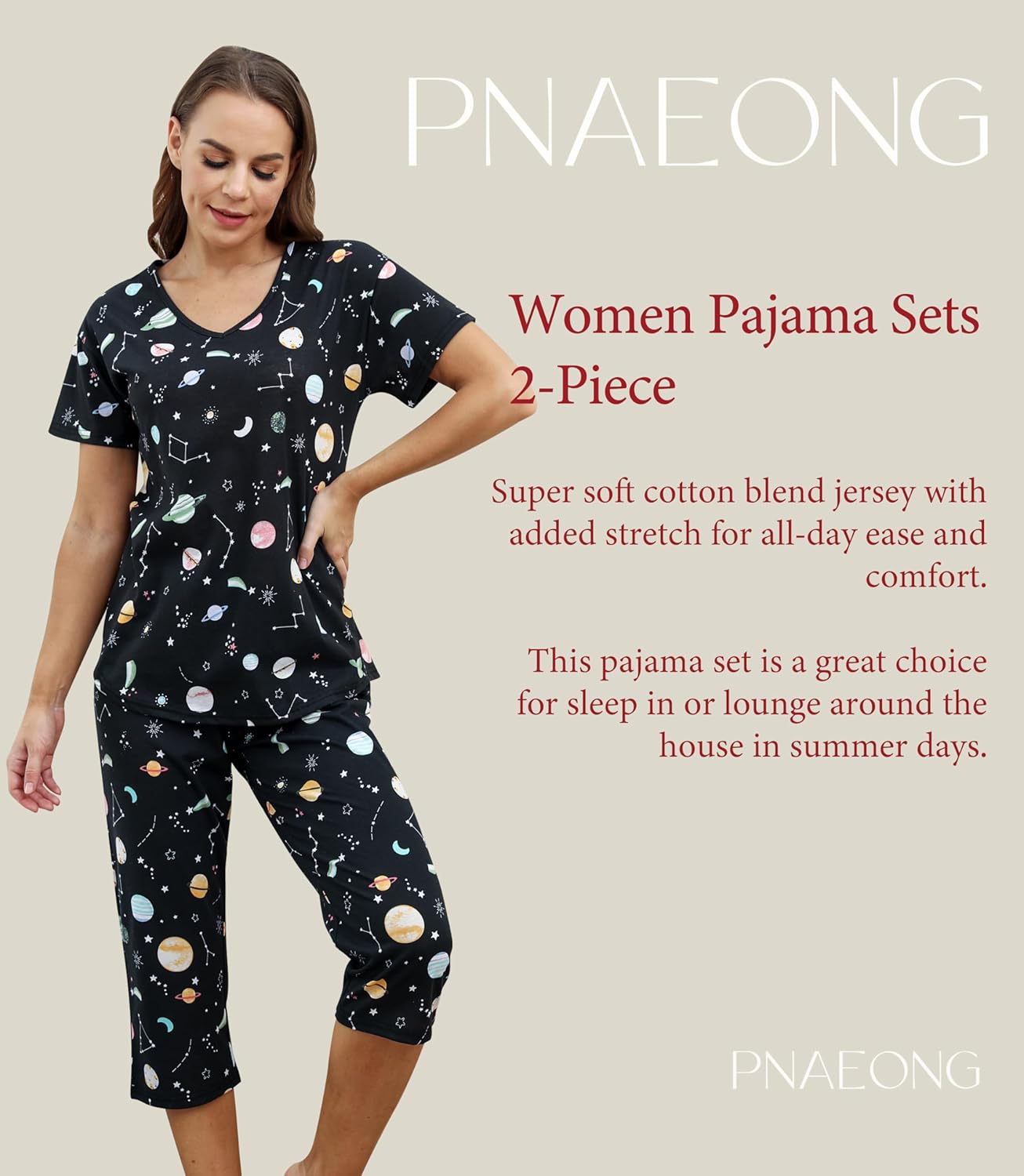 PNAEONG Women Pajama Set Sleepwear Tops with Capri Pants Casual and Fun Prints Pajama Sets - Image 4