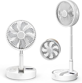 【自動首振り&最長35時間稼働】折りたたみ 扇風機 サーキュレーター 扇風機 兼用 10800mAh大容量 dcモーター搭載・静音設計 換気/空気循環 383-1020mm高さ調整伸縮式 コードレス・USB充電 タイマー付きリモコン付き 4段階風量調節 冷房/暖房 小型 コンパクトに収納 卓上〜リビング・寝室・キャンプ対応 収納袋付き (ホワイト)