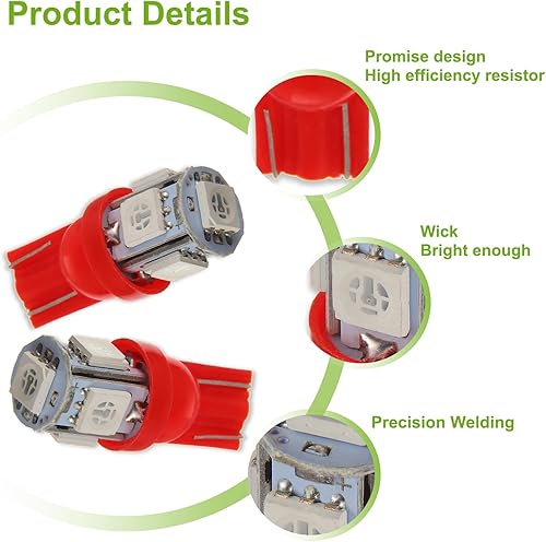 Miniatura 10 de Bombillas LED azul hielo DC 12V T10 194 168 para tablero de instrumentos (paquete de 20 unidades)