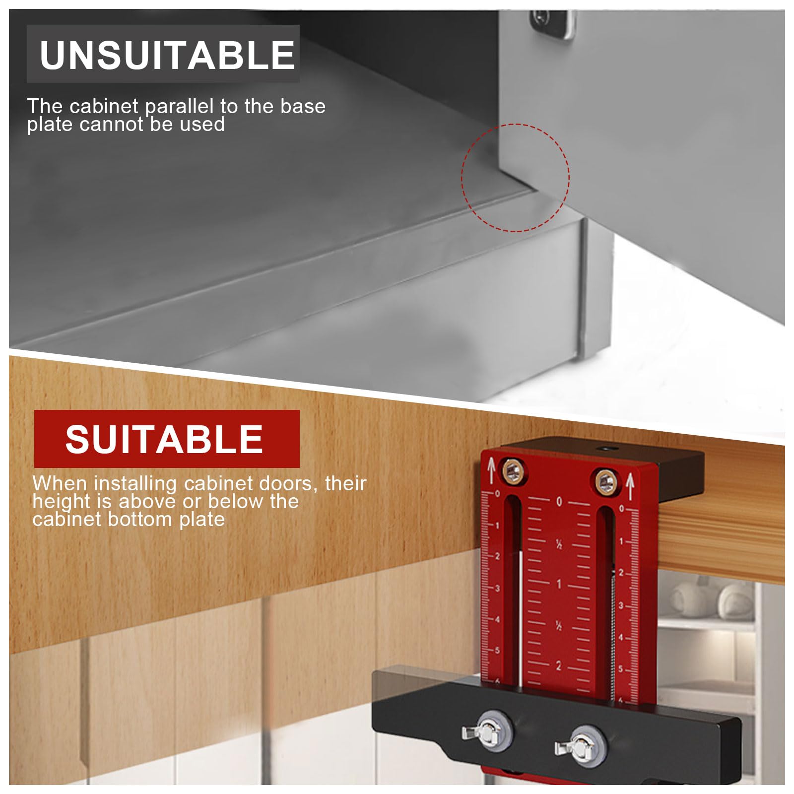 Positionneur d'installation de porte d'armoire, gabarit de quincaillerie d'armoire, longueur réglable de 10 à 60 mm, outil de positionnement de porte d'armoire compatible avec la plupart des