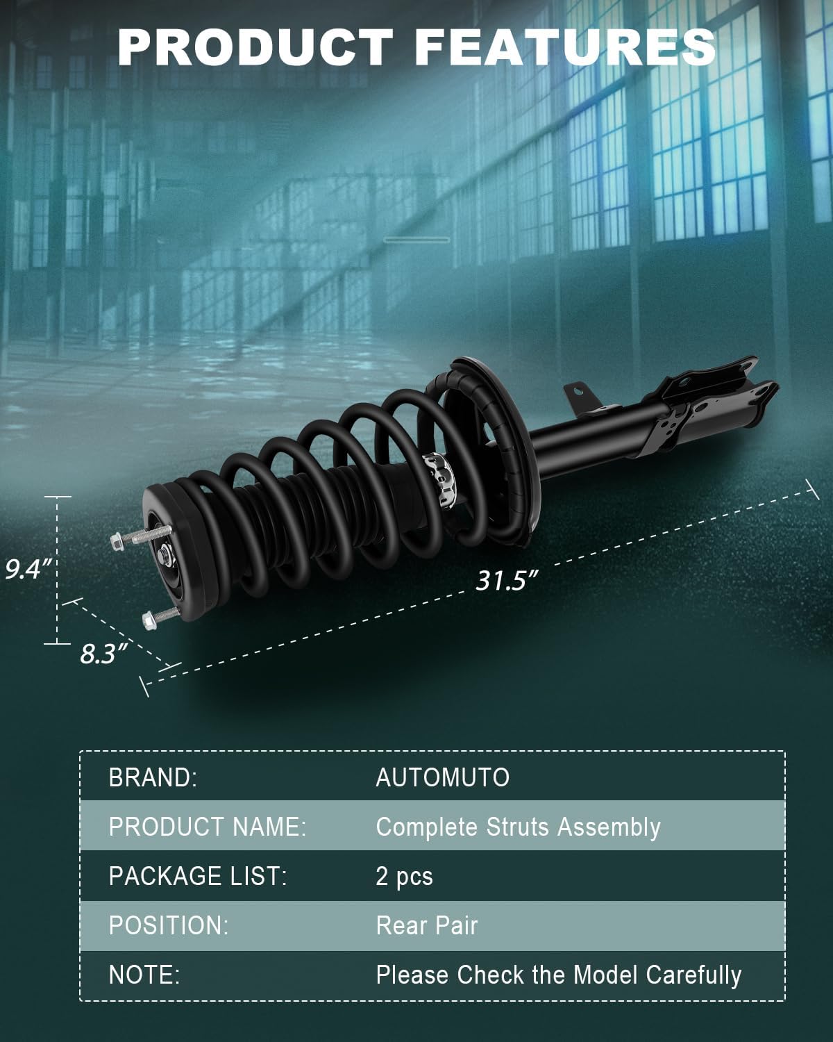 AUTOMUTO Rear Pair Complete Struts Spring Assembly Shock Absorber Compatible with 1997-2001 for Lexus ES300, 1997-2003 for Toyota Avalon, 1997-2001 for Toyota Camry, 1999-2003 for Toyota Solara Struts