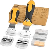 Nicpro 2-Pack Razor Blade Scraper Set with 20 Blades, Adjustable Handle for Paint, Sticker, Decal Removal on Glass, Walls & More