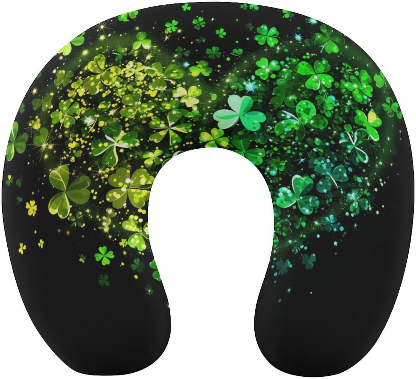 St-Patricks Day Glitter Clovers Heart Funny Travel Pillow U Shaped Memory Foam Neck Pillows Portable for Flight Car Home Office