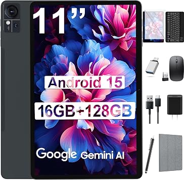 2026 Release 11 inch Tablet, Android 15 Tablets with Keyboard, 168+8GB RAM 128GB ROM 1TB Expand, 2.4G/5G WiFi Tablet with BT 5.0, 13MP Camera, Octa-Core, 8000mAh, GPS, 11" Big Incell Screen-Gray