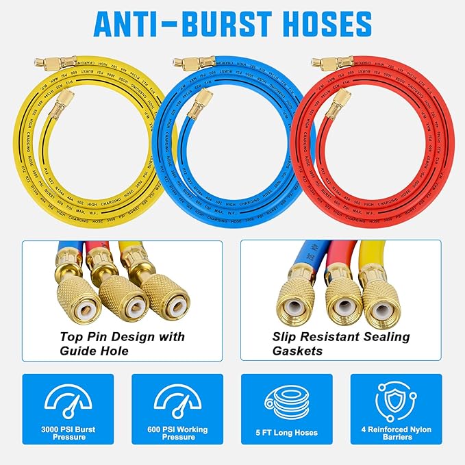 Juego de Manómetros Nilight para A/C R134a R12 R22 R502 con 5FT Mangueras miniatura 6