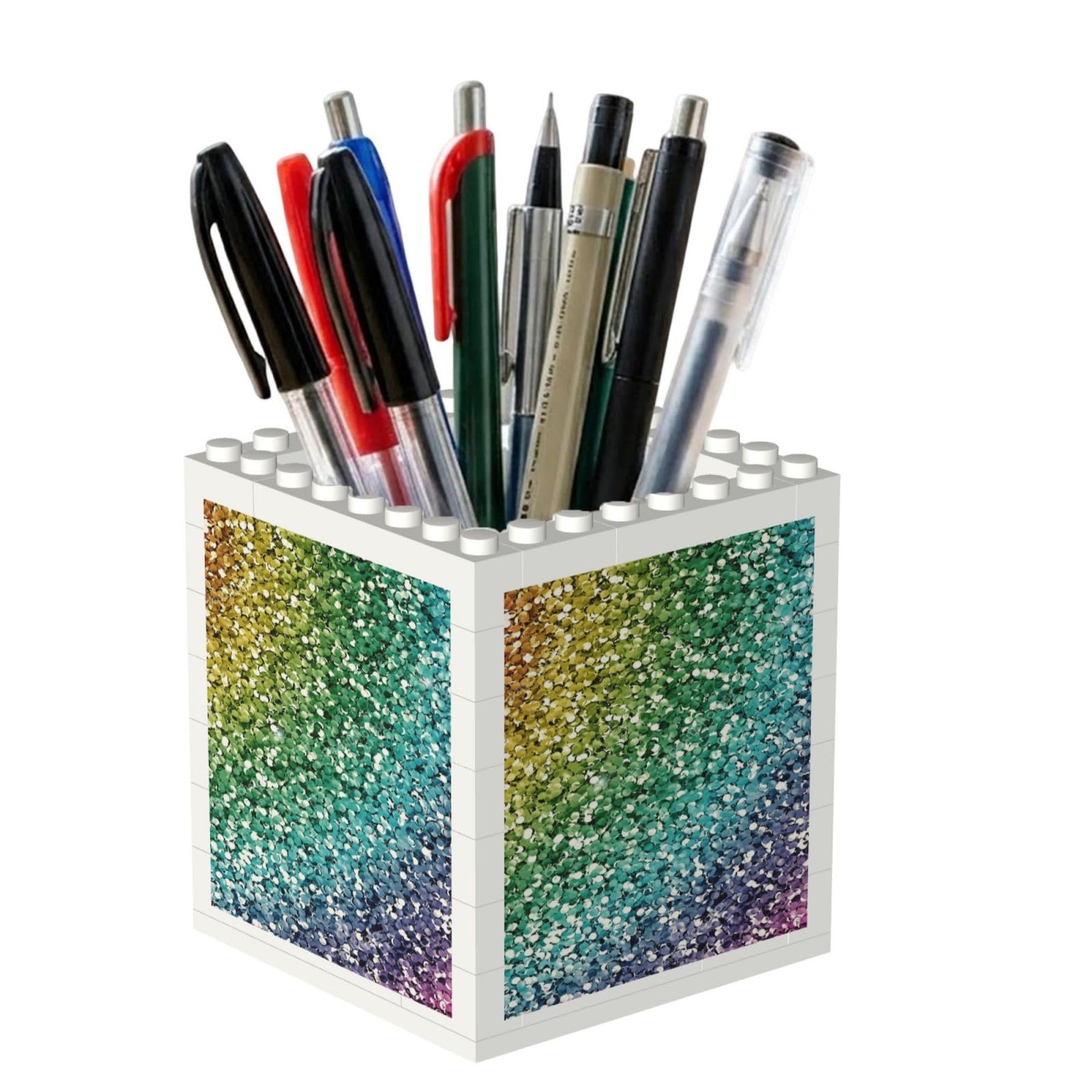 Poadnly Luxury Rainbow Glitter, Pen Pot Pencil Holder for Office Home School, Compact Desk Organiser for Office Stationery