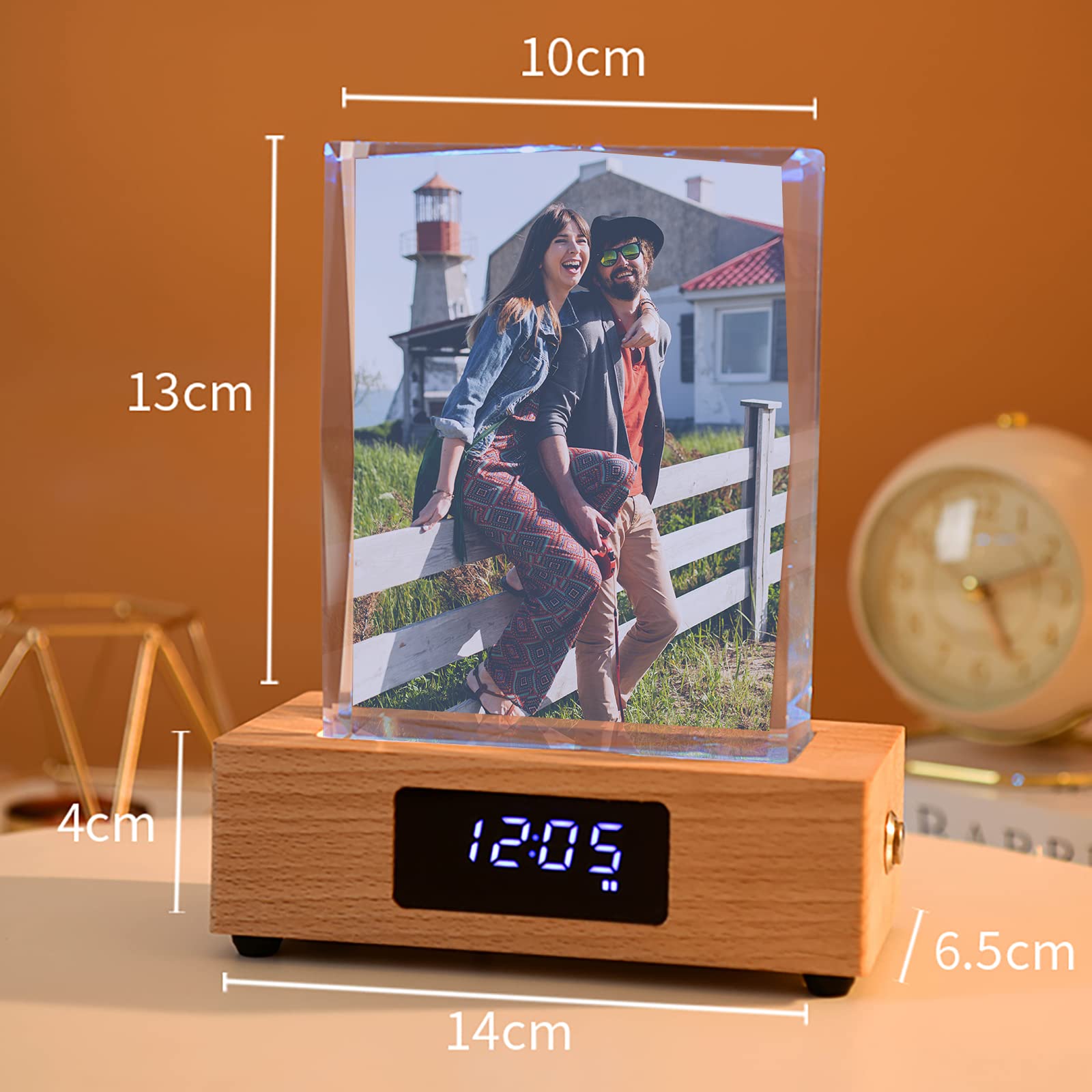 Lámpara Musical con Foto Personalizada y Reloj,con impresión a Color,Caja de música de Cristal con Bluetooth para cumpleaños,Aniversarios y decoración del hogarr-Tamaño Vertical pequeño