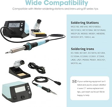 HANGLIFE ET Soldering Iron Tips with Tips Holder for Weller WE1010NA WES51/50 WESD51 WCC101 PES51/50 WEP70 LR21 and More Soldering Stations/Irons – Replacement Solder Tips for Weller Welding Equipment