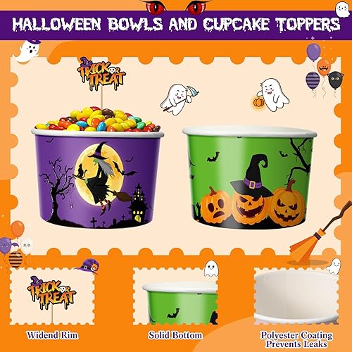 Miniatura 3 de 200 cuencos de Halloween y adornos para cupcakes de 9 onzas, taza de aperitivos para fiesta de Halloween, temática de Halloween, selección de