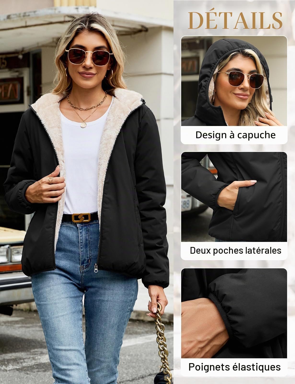 CMTOP Veste Polaire Femme Chaud Hiver Sweat à Capuche Zippé Couleur Unie Décontracté Hoodie Femme Manteau en Peluche Légère à Capuche Outerwear Zip Up et Hood avec Poches