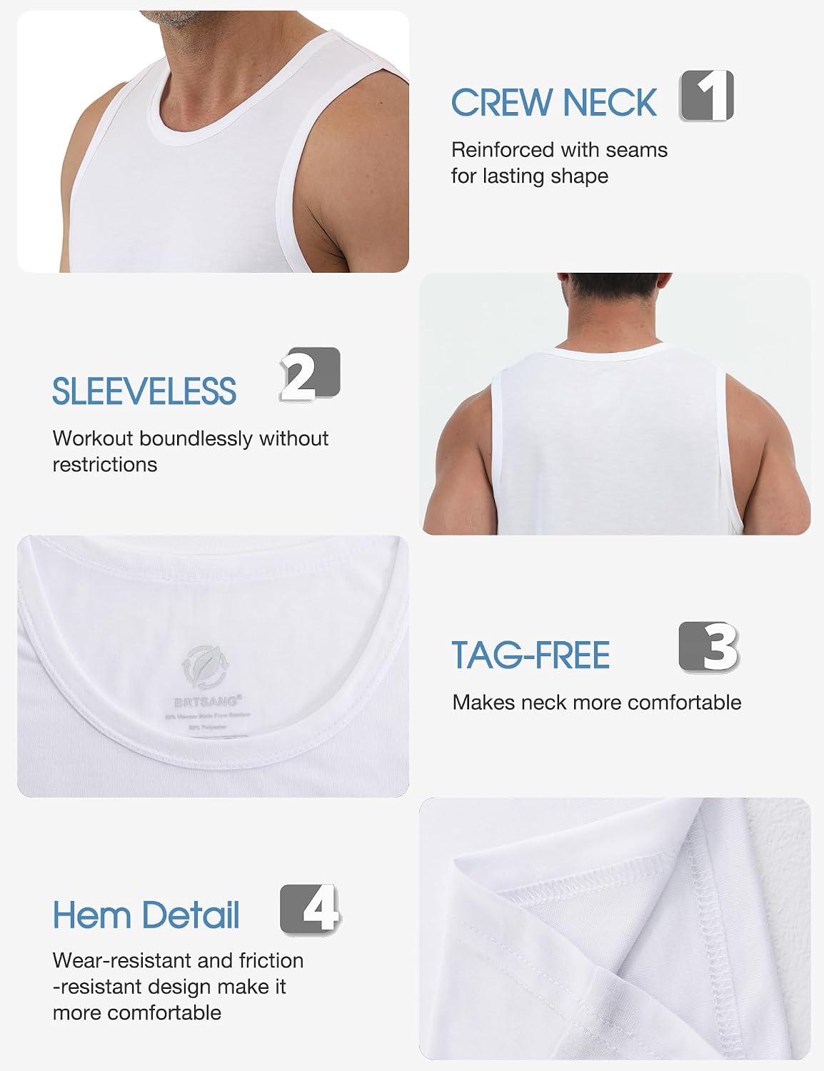Men's Tank Tops 3 Pack, Moisture Wicking Sleeveless Athletic Shirts, Soft Undershirts for Workout, Gym & Daily Use