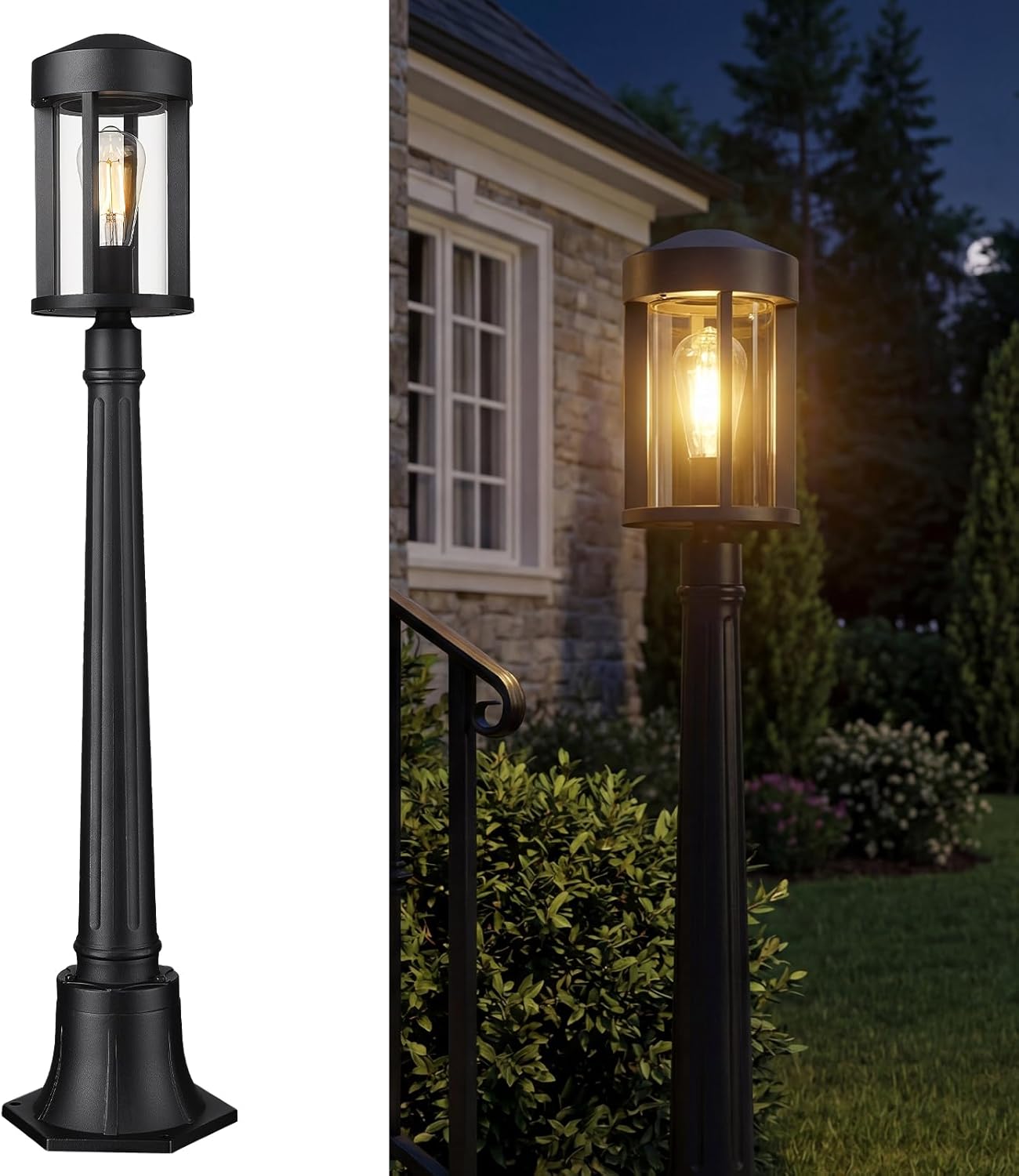 zeyu 40.2'' Modern Outdoor Post Light, Modern Exterior Pole Light, Pathway Light with Pole Mount Base, Black Metal Finish with Clear Glass Shade, ZW118PL BK